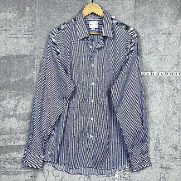 Scotch & Soda Men Blue Stripe Stretch Dress Shirt Size 18 35/36 Red Dots Casual - Picture 2 of 10